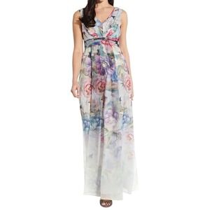Adrianna Papell Floral Printed Organza Ball Gown Dress 8 Formal Wedding Guest